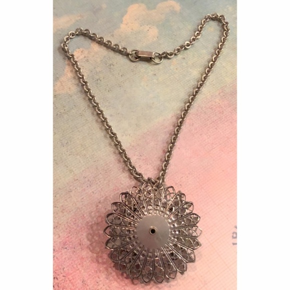 VTG 70’s Filigree Silver &‎ Turquoise Gem Necklace - Picture 3 of 4